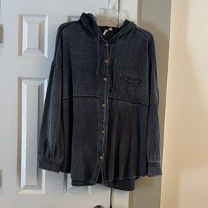 Women’s Charcoal Button-Up Hoodie